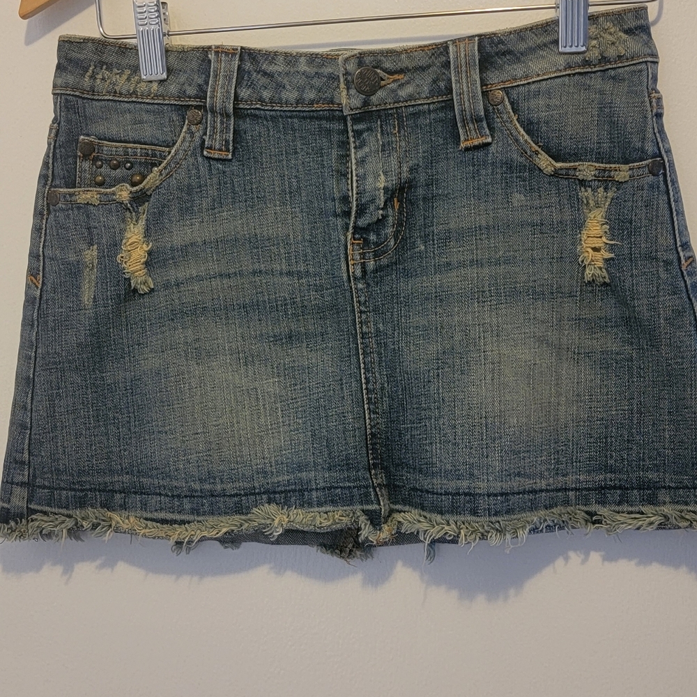 Metal Studded Denim Mini Skirt